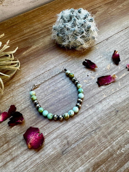 6 mm Sterling Silver Pearl with Natural Maya Jade || Bracelet