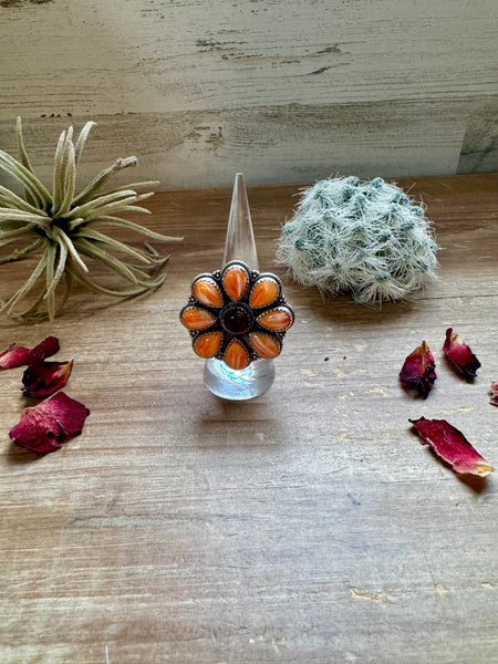 Orange and Purple Spiny Cluster and Sterling Silver || Adjustable Ring