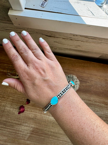 Sterling Silver with Kingman Turquoise || Bangle Bracelet