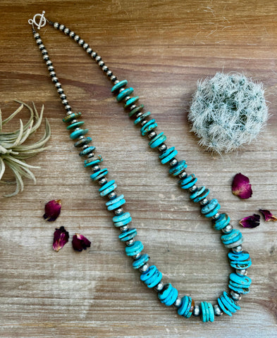 6-8-10 mm Sterling Silver Pearls and Turquoise 26 inch || Necklace