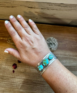 Sterling Silver with 3 Stone Sonoran Gold Turquoise Cuff || Bracelet