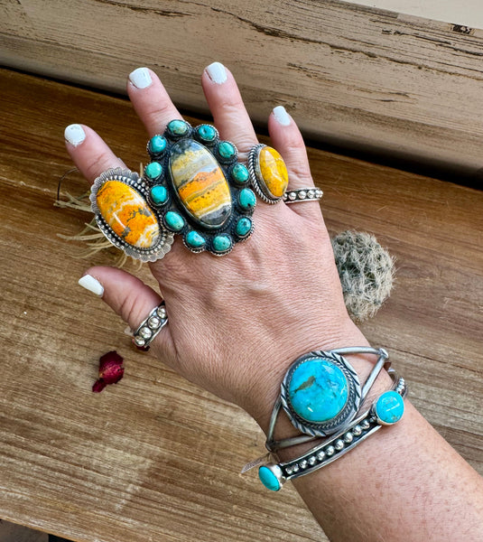 Sterling Silver with Bumblebee Jasper Large Oval || Adjustable Ring