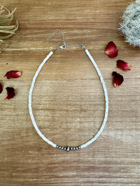 Sterling Silver Pearls and White Shell Heishi 14 inch || Choker Necklace