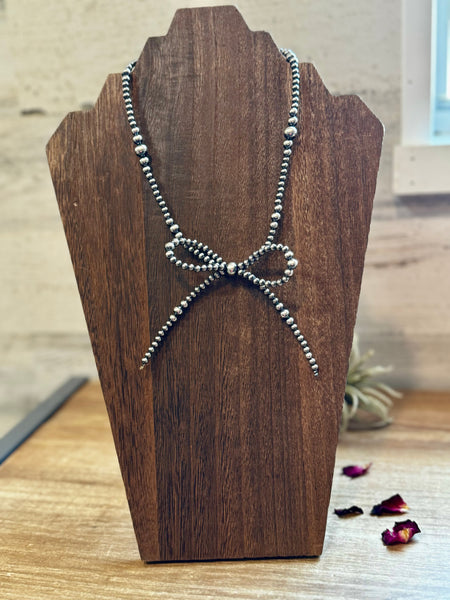 Graduated Sterling Silver Pearls Bow 15 inch || Necklace