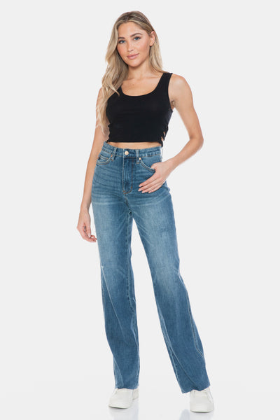 Judy Blue || Tummy Control Raw Hem Straight Jeans