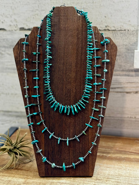 American Turquoise with 3 mm Sterling Silver Pearls 18 inch || Necklace