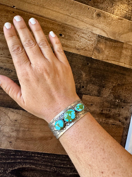 Sterling Silver with 3 Stone Sonoran Gold Turquoise Cuff || Bracelet