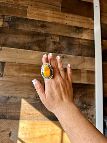 Sterling Silver with Bumblebee Jasper Large Oval || Adjustable Ring