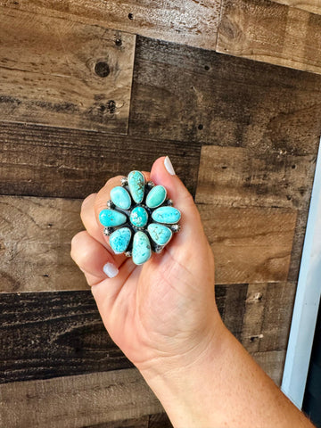 Royston Turquoise and Sterling Silver Flower || Size 7 Ring