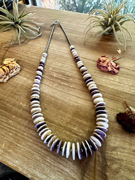 Purple Wampum Shell and 3 mm Sterling Silver Pearls 22 inch || Necklace