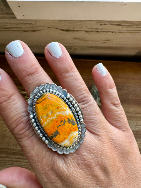 Sterling Silver with Bumblebee Jasper Large Oval || Adjustable Ring