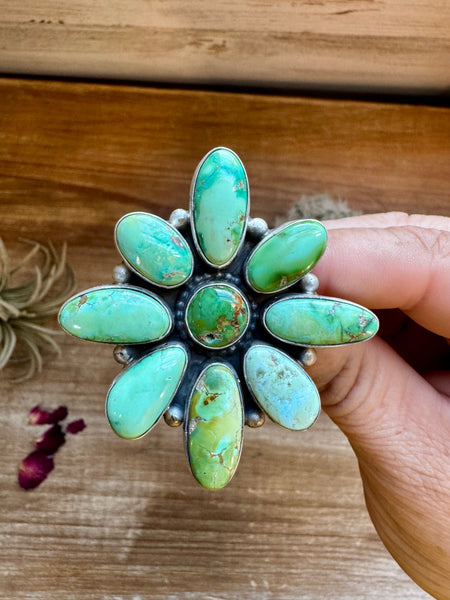 Sonoran Gold Turquoise and Sterling Silver Flower Size 9 || Ring