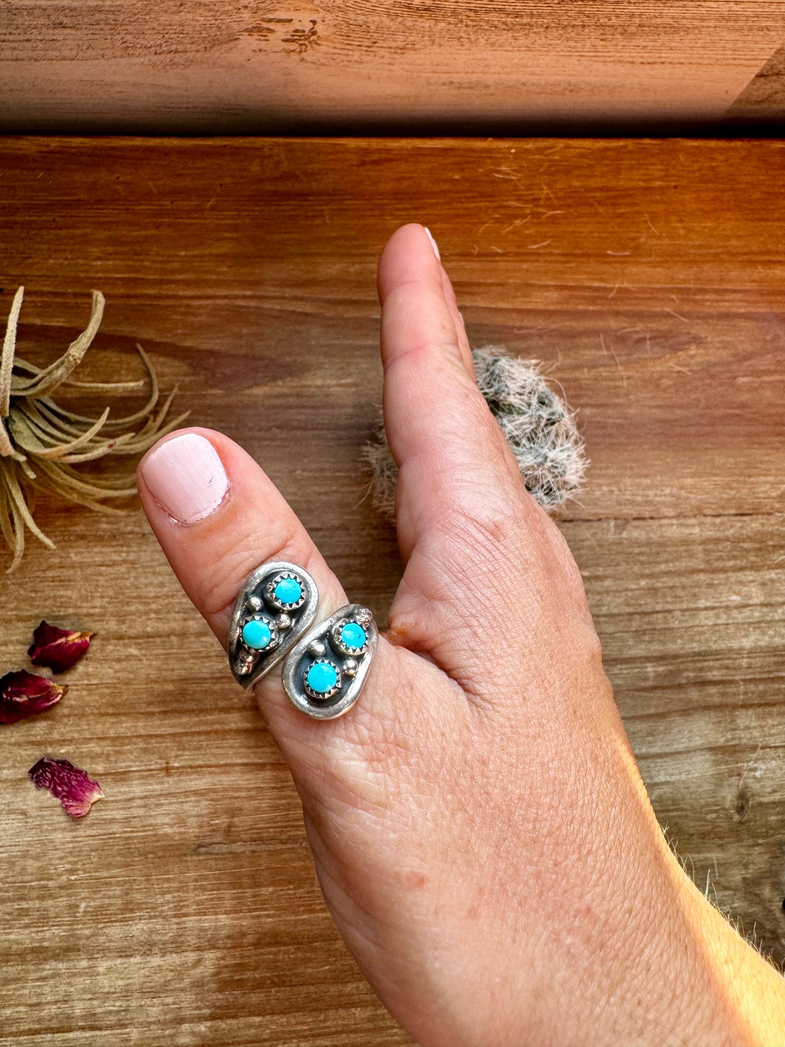 Turquoise and Sterling Silver Wrap || Adjustable Ring