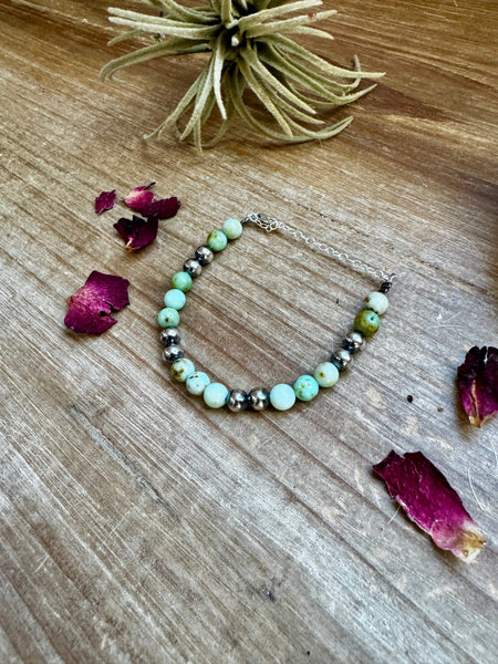 6 mm Sterling Silver Pearl with Natural Maya Jade || Bracelet