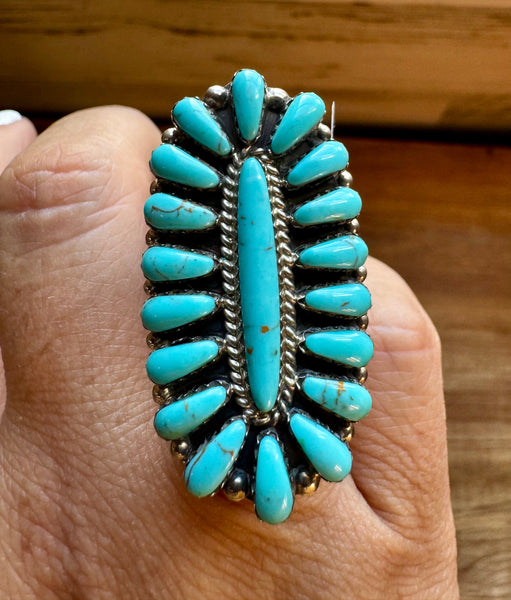 Kingman Turquoise and Sterling Silver Cluster || Size 6 Ring