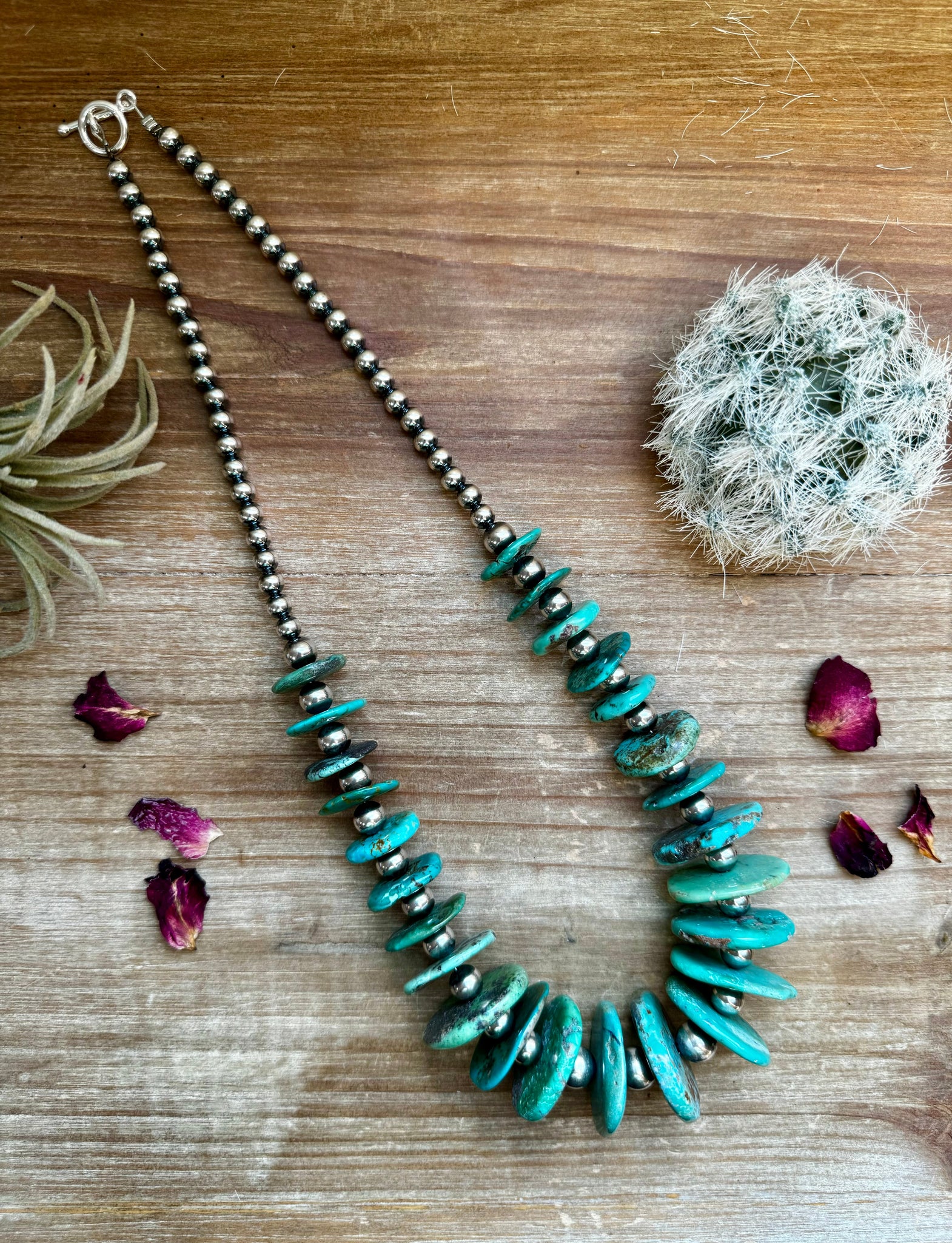 Graduated Sterling Silver Pearls and Turquoise 21 inch || Necklace