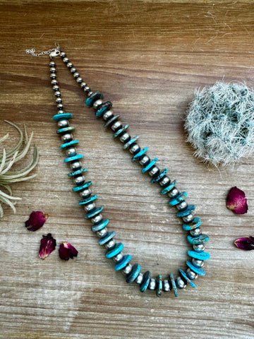 6 mm & 10 mm Sterling Silver Pearls and Turquoise 20 inch || Necklace