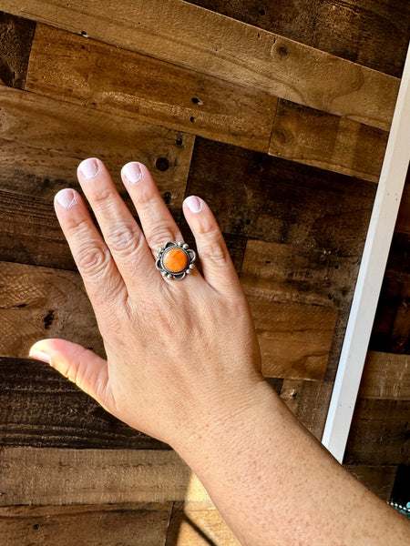 Orange Spiny and Sterling Silver || Size 8 Ring