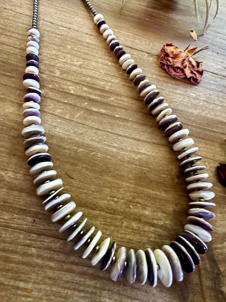 Purple Wampum Shell and 3 mm Sterling Silver Pearls 22 inch || Necklace