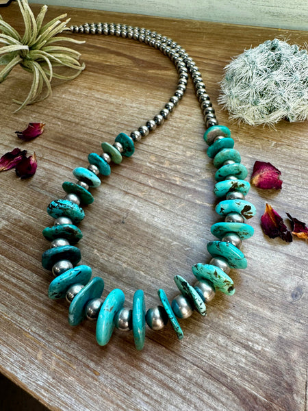 Sterling Silver and Turquoise 32 inch || Necklace