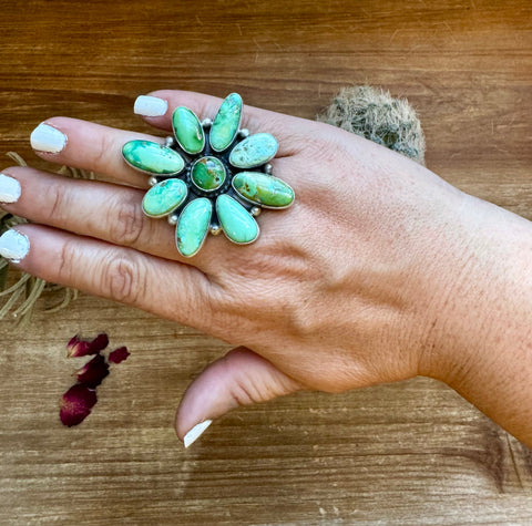 Sonoran Gold Turquoise and Sterling Silver Flower Size 9 || Ring