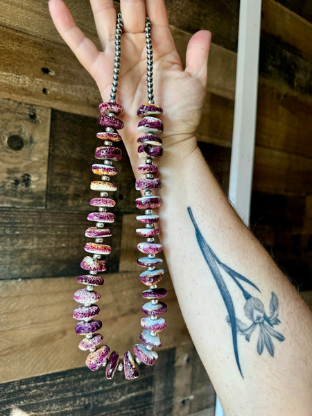 Sterling Silver and Purple Spiny 22 inch || Necklace