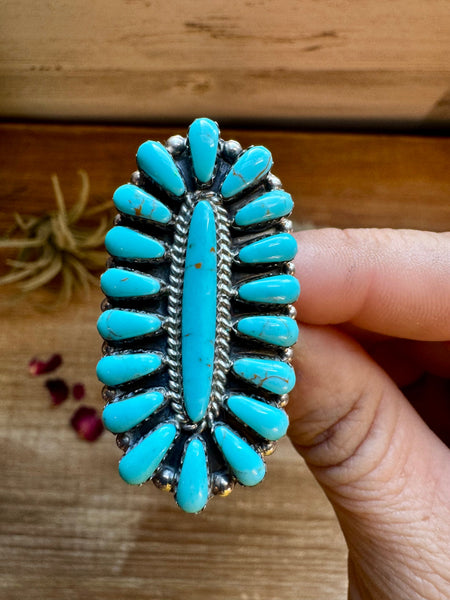 Kingman Turquoise and Sterling Silver Cluster || Size 6 Ring