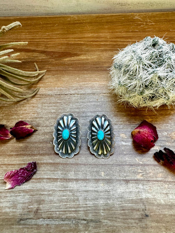 Sterling Silver with Turquoise || Stud Earrings