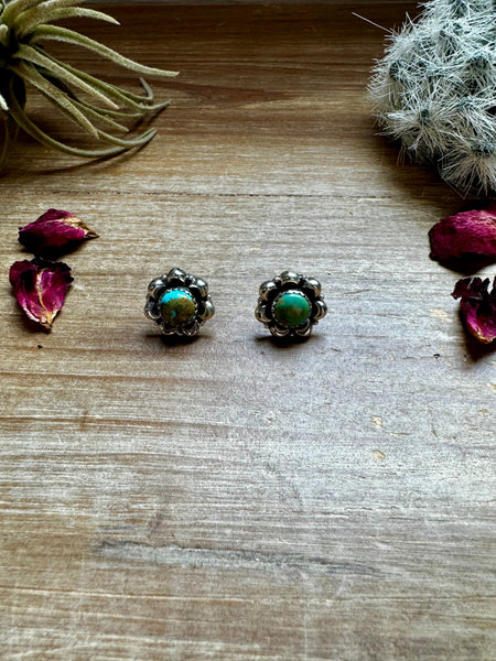 Flower Kingman Turquoise Option 2 || Stud Earrings