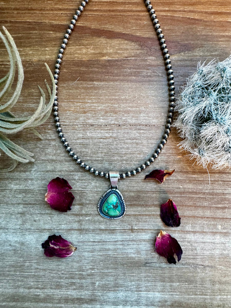 Sterling Silver with Green Turquoise || Pendant