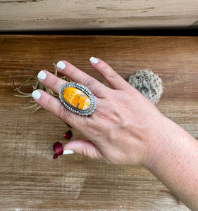 Sterling Silver with Bumblebee Jasper Large Oval || Adjustable Ring