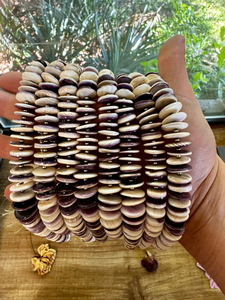 Purple Wampum Shell and 3 mm Sterling Silver Pearls 22 inch || Necklace