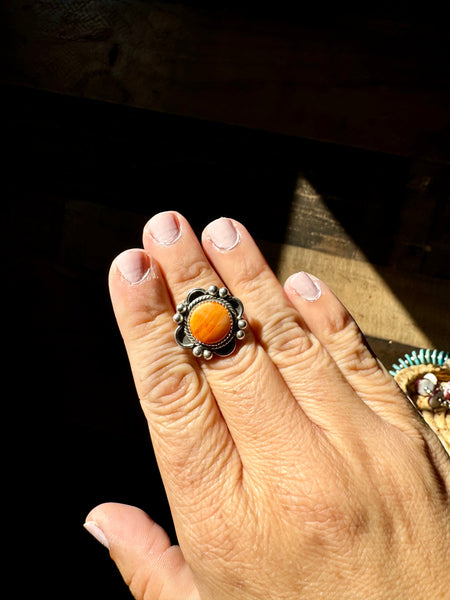 Orange Spiny and Sterling Silver || Size 8 Ring