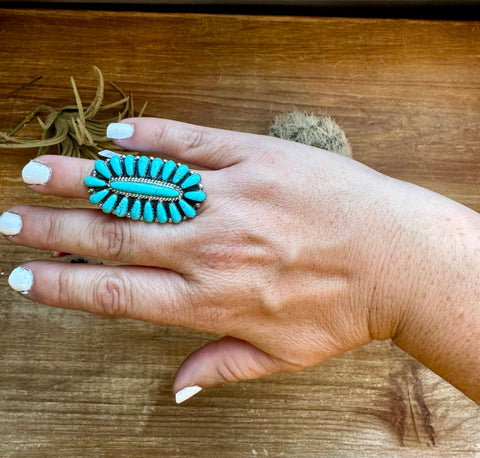 Kingman Turquoise and Sterling Silver Cluster || Size 6 Ring