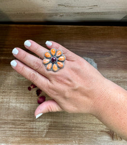 Orange and Purple Spiny Cluster and Sterling Silver || Adjustable Ring