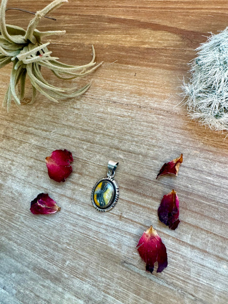 Sterling Silver with Bumblebee Jasper || Round Pendant