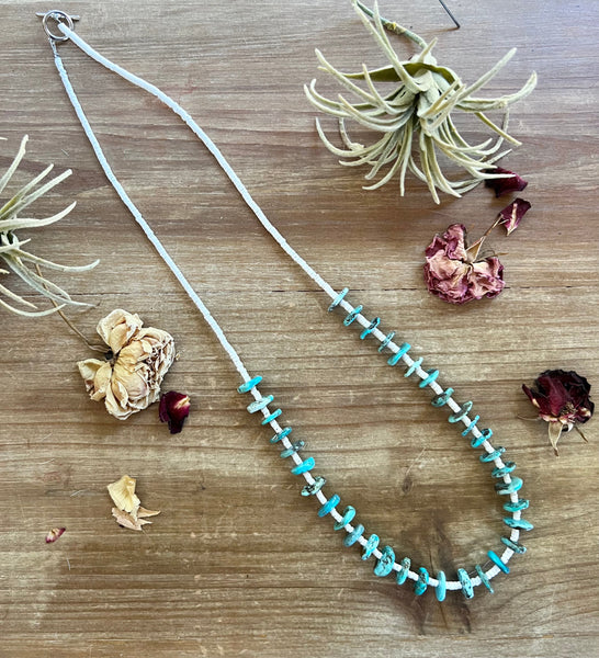 Blue Disk Turquoise 26 inch || Necklace