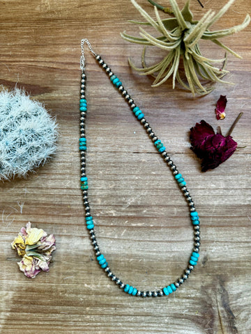 5 mm Sterling Silver Pearls with Turquoise Rondelle 18 inch || Necklace