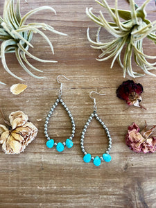 Teardrop Magnesite Turquoise and Silver Plated Beads || Earrings