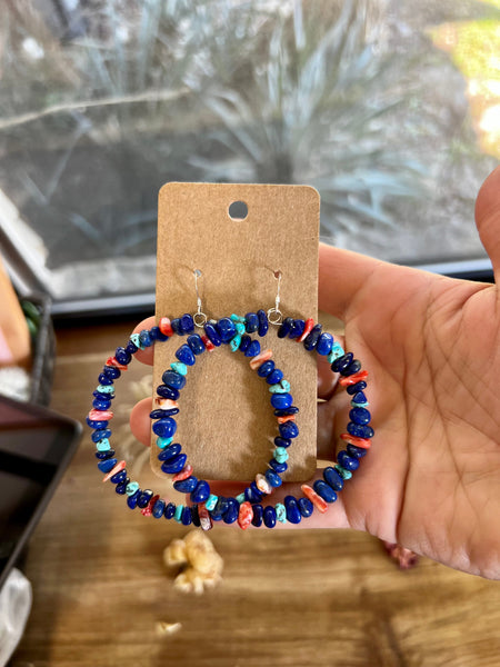 Lapis with Spiny Oyster and Turquoise || Hoop Earrings