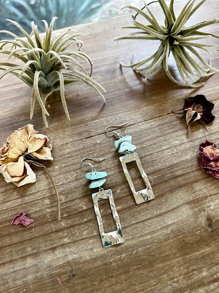 None Polish Turquoise Rectangle Dangle || Earrings