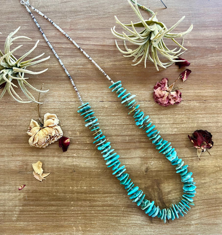 Blue Thick Turquoise Chips 26 inch || Necklace