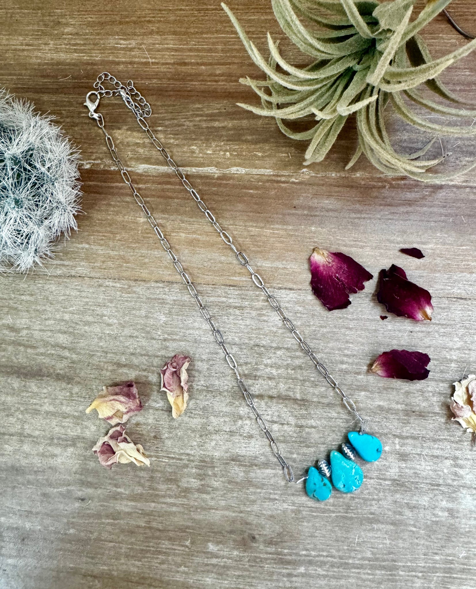 Turquoise and Sterling Silver Pearl on Paper Clip Chain || Necklace