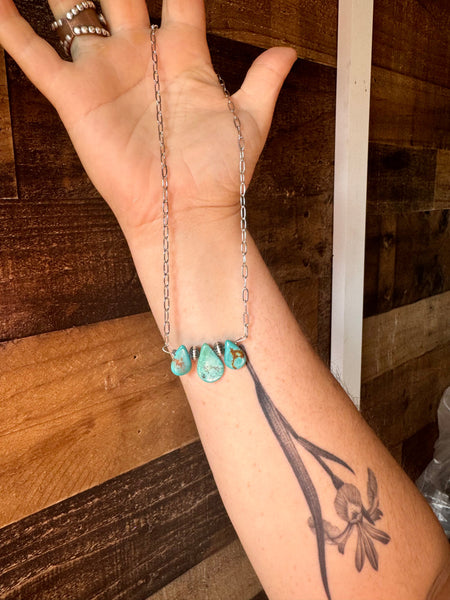 Turquoise and Sterling Silver Pearl on Paper Clip Chain || Necklace