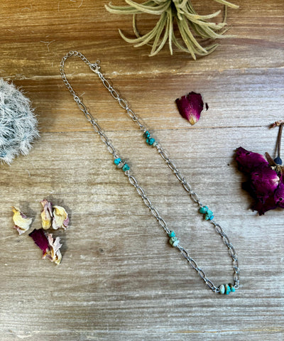 17 inch Silver Plated Chain and Turquoise Nuggets || Necklace