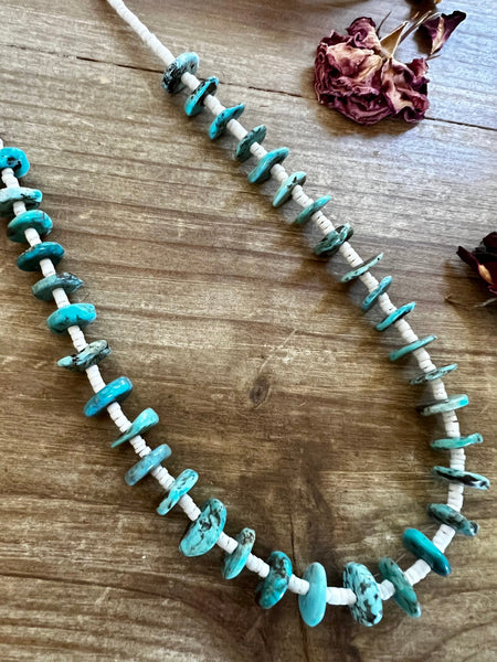 Blue Disk Turquoise 26 inch || Necklace