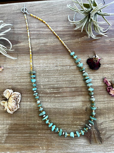 Green Turquoise, Shell and Sterling Silver Pearls 24 inch || Necklace