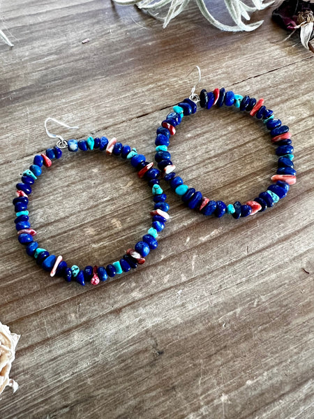 Lapis with Spiny Oyster and Turquoise || Hoop Earrings