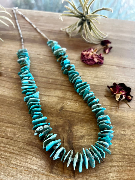 Blue Thick Turquoise Chips 26 inch || Necklace