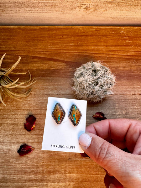 Green and Blue Royston Turquoise || Stud Earrings